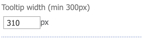 Tooltip width setting for the Virto Calendar with a 300 pixel minimum