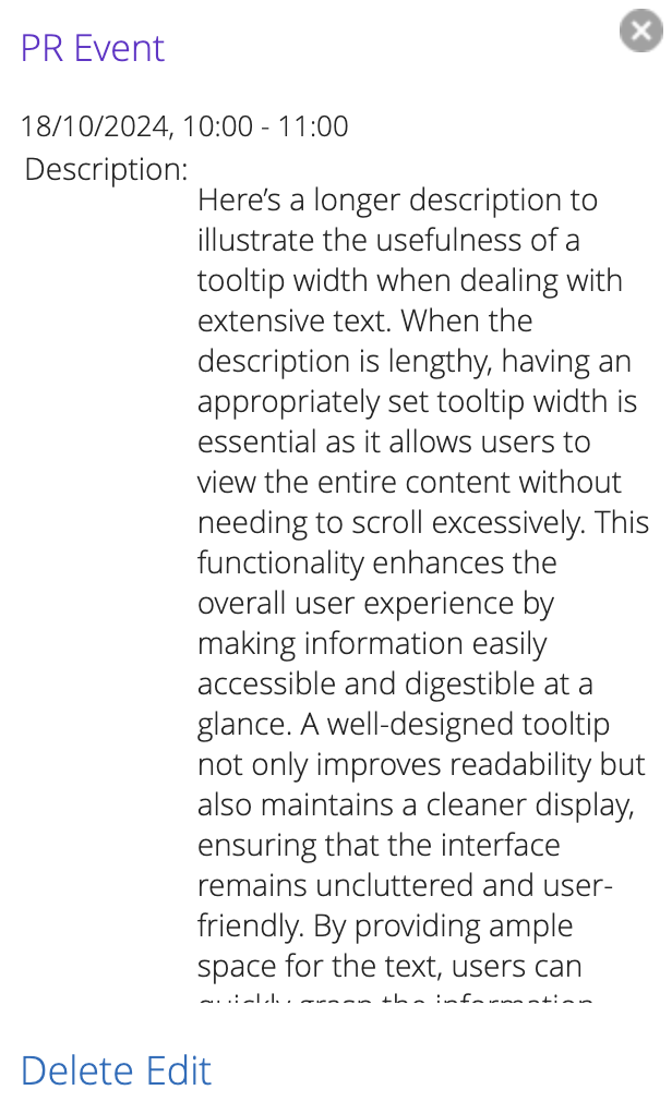 Narrow 310px event tooltip with a long scroll for a lengthy description
