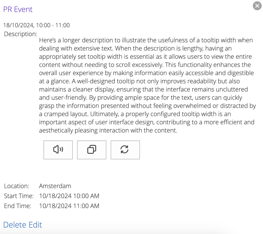 Wider 600px event tooltip showing the same description more clearly