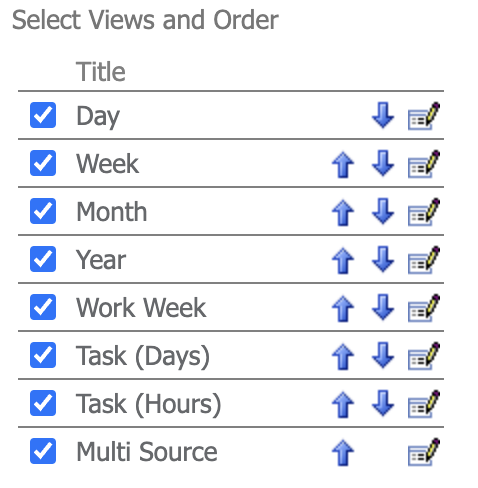 Checkboxes for hiding individual views in the Virto Calendar settings
