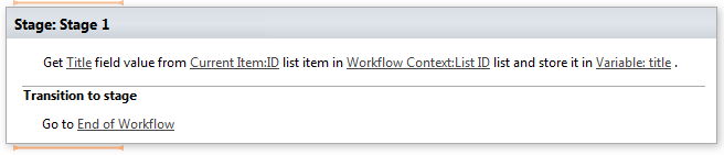 Example of the Get field value from list item activity configured in a SharePoint workflow