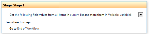 Get field values from list activity in the Virto Workflows for Office 365 designer