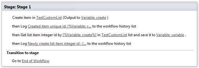 Example of the Get list item ID by unique ID (extended) activity configured in a SharePoint workflow