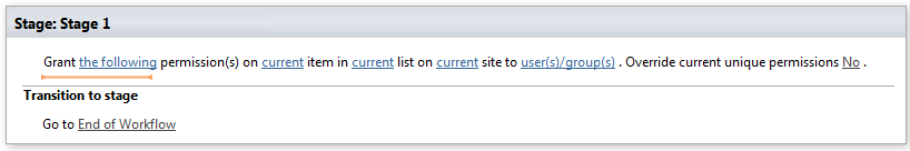 SharePoint Designer phrase for the Grant Permission on list item workflow activity