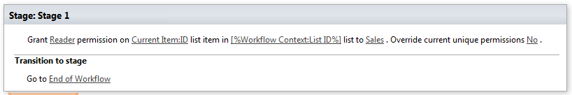 Workflow example using the Grant permission on list item activity inside an App Step