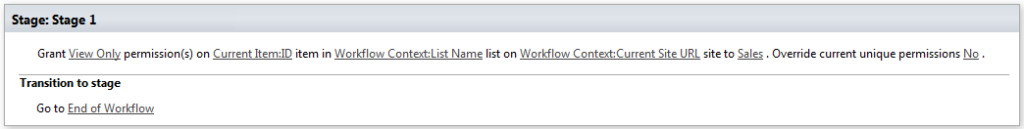 Example configuration of the Grant Permission on list item activity with permission and item parameters