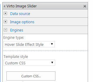 Selecting Hover Slide Effect Style from the Engine types list in the web part settings