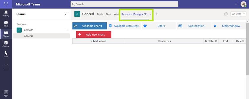 Resource Manager app running as a dedicated tab inside a Teams channel