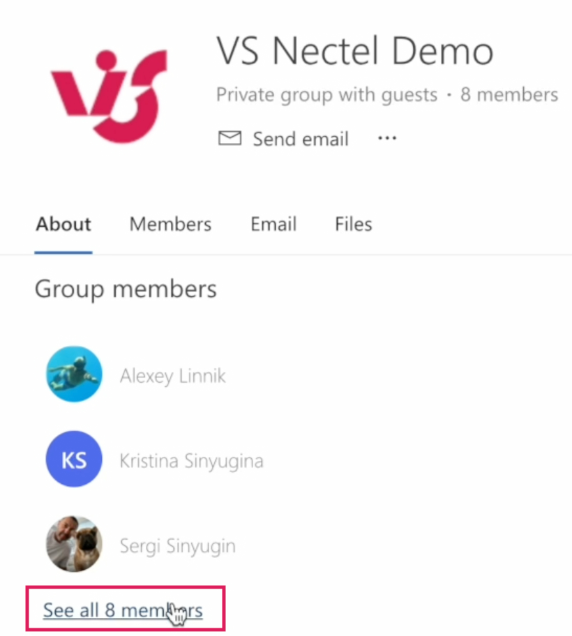 See all members option in Outlook for the shared SharePoint site group