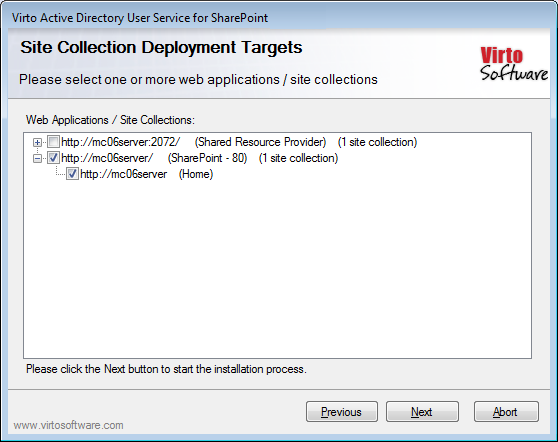 License Agreement step of the Virto Active Directory User Service setup wizard