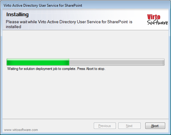 Selecting the SharePoint web applications to install the Virto Active Directory User Service on