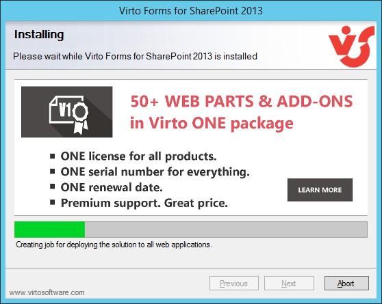 Setup wizard activating the SharePoint Forms feature on the selected web application