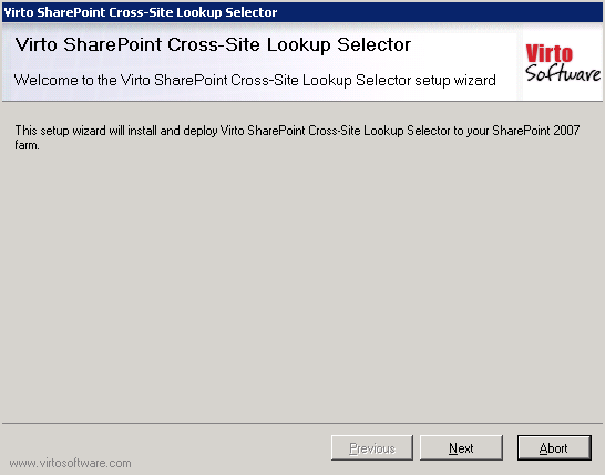 Virto SharePoint Related Items Field Type setup wizard welcome window
