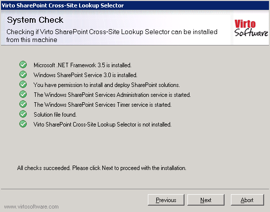 Setup wizard system check results passed before installing the Related Items Field Type