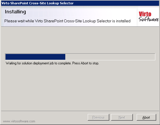 Setup wizard installation progress for the Virto Related Items Field Type