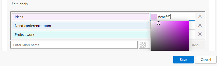 Specifying label names and picking colors directly in Virto Kanban label settings