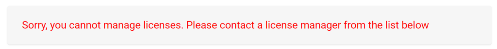 Alert prompting the user to request access from a license manager in Virto Kanban
