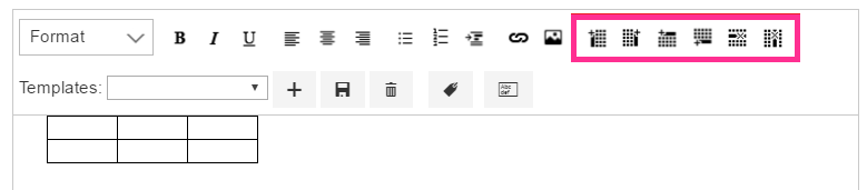 Table buttons in a Virto alert for adding or deleting columns and rows