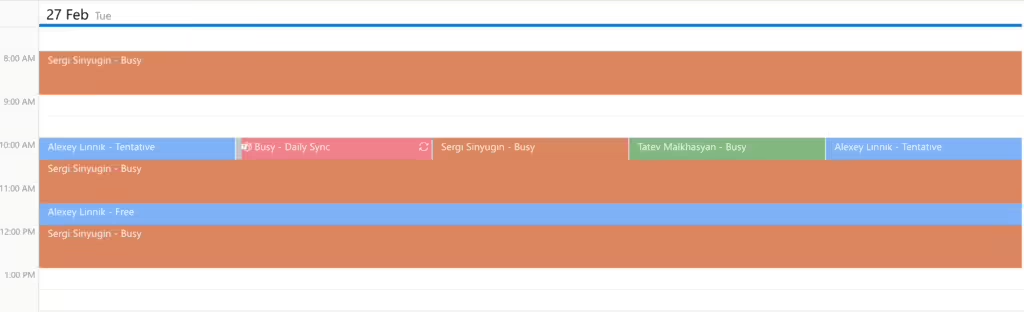 Virto calendar view showing events from the added resource calendar email addresses