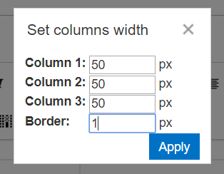 Setting table column width and border values in pixels for a Virto SharePoint Alert message