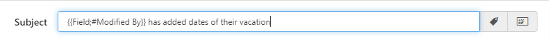Virto Alert email subject showing a field value placeholder for the change
