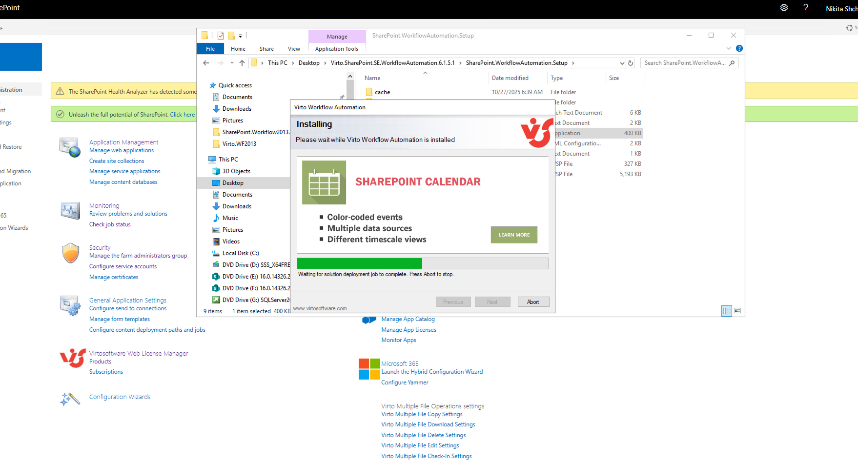 Next button on the Virto Workflow Automation setup wizard to begin deployment
