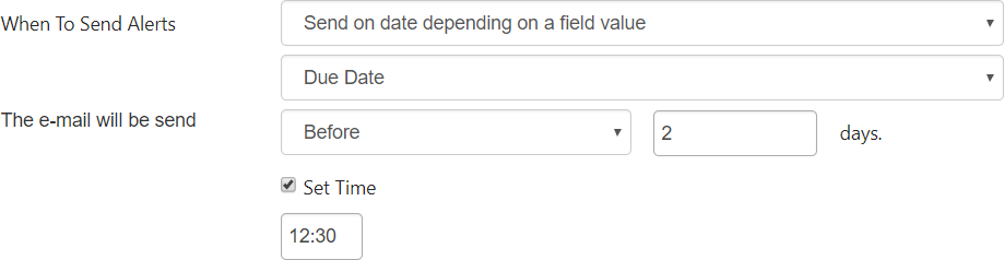 Same Date option with an exact send time set for the alert in Virto SharePoint Alerts