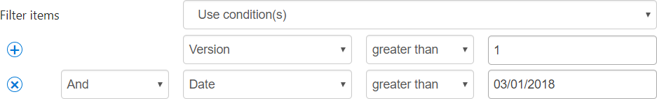 Building a custom condition with item field, operator, and value using And/Or in Virto SharePoint Alerts