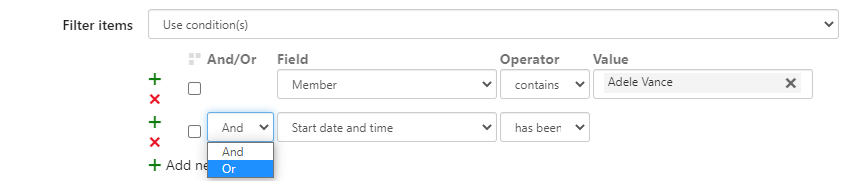 Combining Virto Alert conditions into a group using And and Or operators