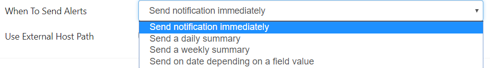 Alert schedule settings for immediate, daily, or weekly summary delivery in Virto SharePoint Alerts
