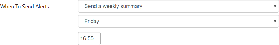 Weekly summary option for sending the alert on a chosen day of the week in Virto SharePoint Alerts