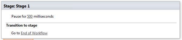 Example workflow using the Pause activity with a millisecond delay value