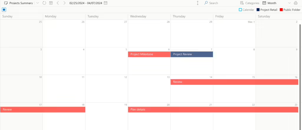 Public folder events appearing in the Virto calendar view after saving the settings
