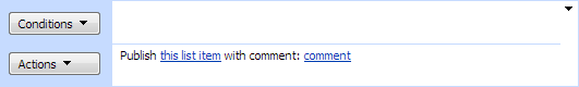 Publish Item activity submitting the current list item file for content approval with a comment