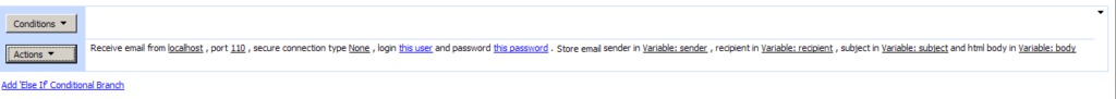 Receive Email activity in the SharePoint Workflow Designer with POP3 host, port, login and output variable fields