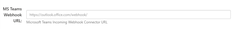 Microsoft Teams Webhook URL field for adding a Teams channel as a Virto Alert recipient