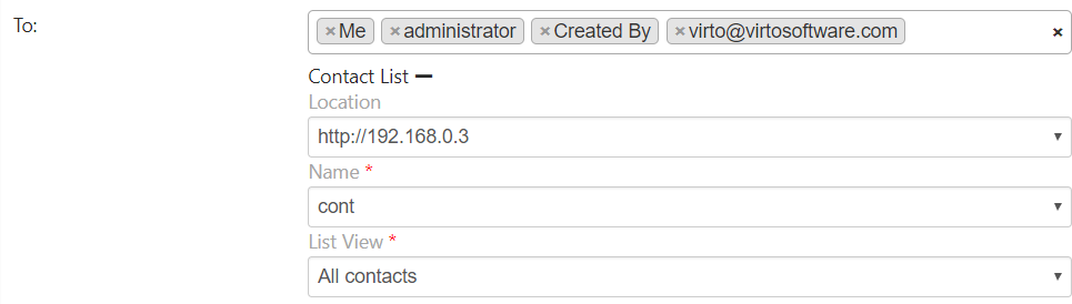 Adding a SharePoint Contact list as alert recipients by location, name, and view in Virto SharePoint Alerts