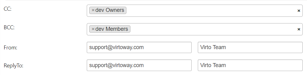 Carbon copy and blind carbon copy field values for alert recipients in Virto SharePoint Alerts