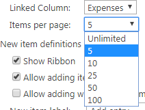 Items per page setting for choosing how many related items show on View and Edit forms