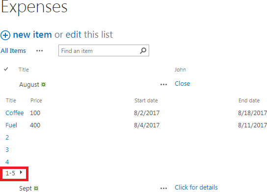 Related items paged five per page with an arrow to load the next set of items
