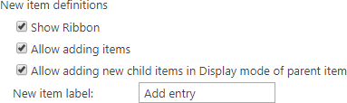 Setting for the custom text shown on the Add new item link in the parent list