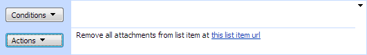 Remove all attachments activity configured in the SharePoint Workflow Designer with the list item URL parameter