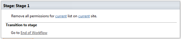 SharePoint Designer phrase for the Remove all list permissions workflow activity