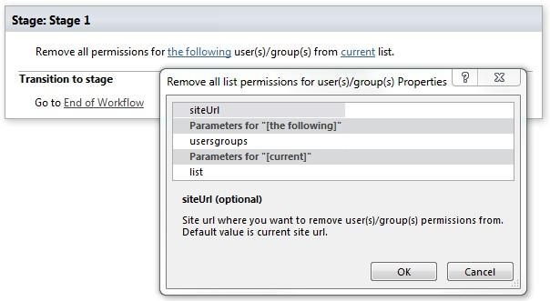 SharePoint Designer phrase for removing all list permissions for selected users or groups