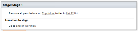 Example workflow showing remove all permissions from folder activity configuration
