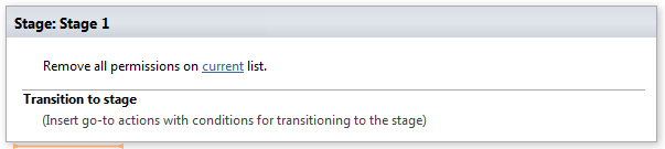 Workflow example configuring the Remove all permissions from list activity