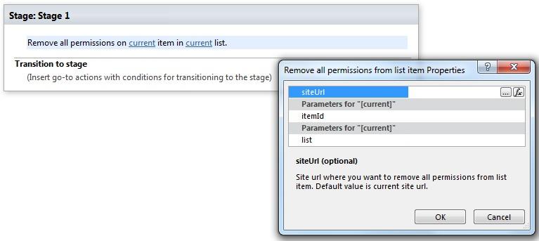 SharePoint Designer phrase for removing all permissions from a list item