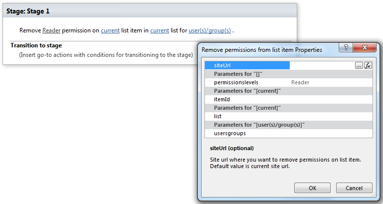 SharePoint Designer phrase for Remove Reader permission on current list item with properties dialog
