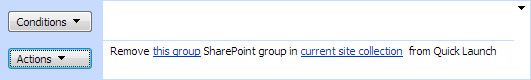 Remove SharePoint group from Quick Launch activity in the SharePoint Workflow Designer
