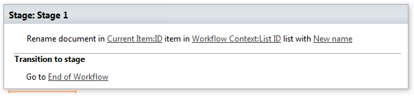 Example configuration of the Rename document activity setting a new document name in the workflow designer